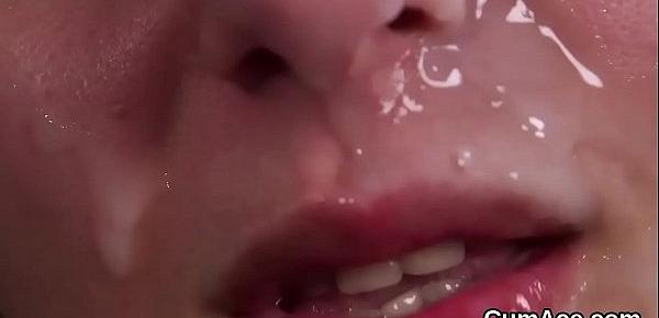  Frisky idol gets cumshot on her face swallowing all the jizz